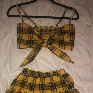 Yellow Plaid Skirt Two Piece